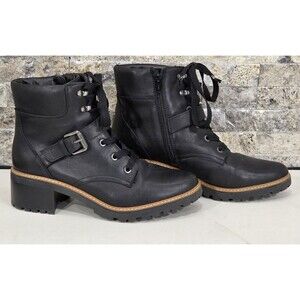 Naturalizer Tia Leather Ankle Boots Combat Moto Biker Lace-Up Black Womens 10M